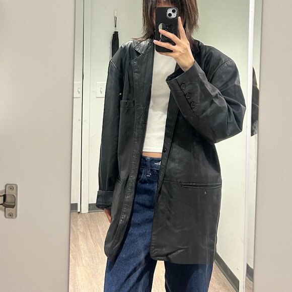 vintage oversized black leather jacket - Picture 2 of 4